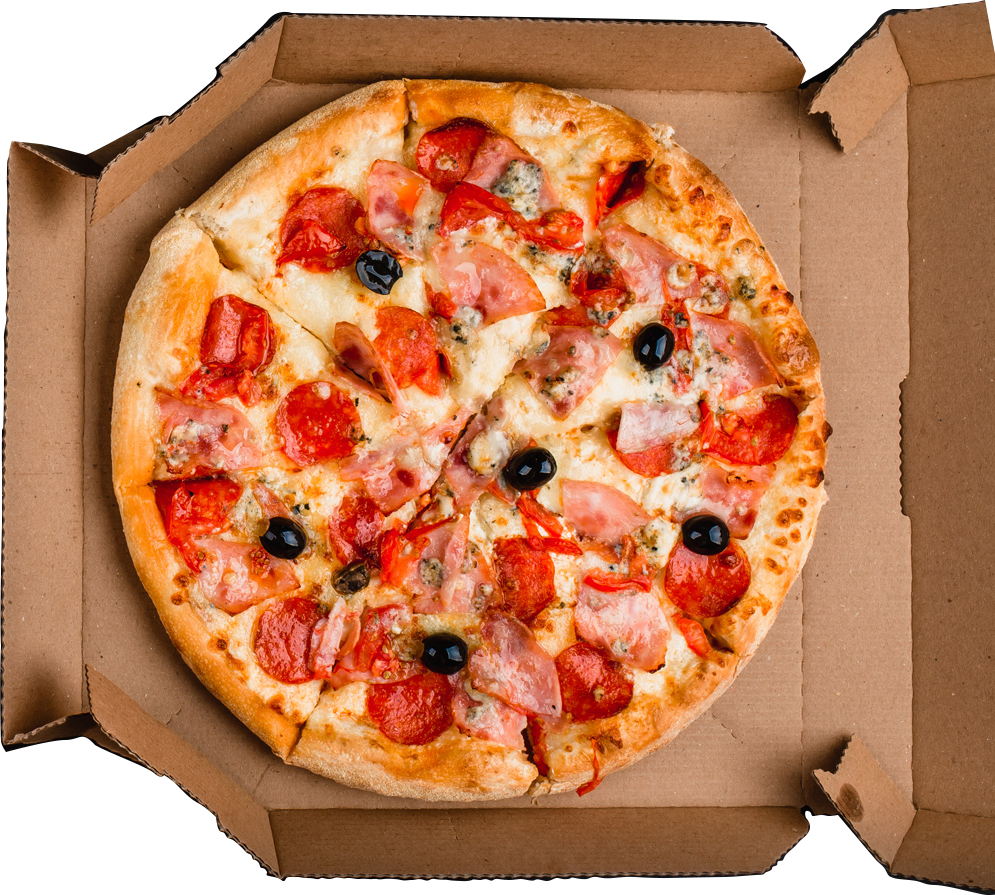 pizza dans boîte en carton